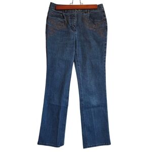 Talbots Stretch Bootcut Leg Denim Jeans Size 4 Western Floral Embroidered Design